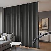 hoeflife Room Divider Blackout Curtains & Ceiling Curtain Track Set Wall Mount Extra Wide Track Curtains Flexible Sliding Curtain Rod Room Separation Privacy(W 72 x H 72 in Black Drape & Black Rail)