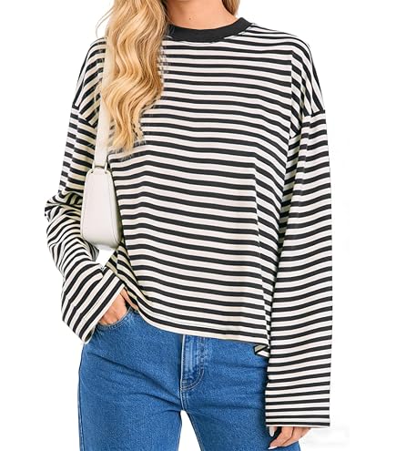 Amazon.com: JINZIYINZI Women Striped Long Sleeve Baggy T Shirts