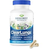 RidgeCrest Herbals ClearLungs Extra Strength Lung Health Support 120 Ct | 60 Servings, 13 Unique Herbs, Natural Nasal Support, Respiratory Comfort, 50% more than Classic with Availablend