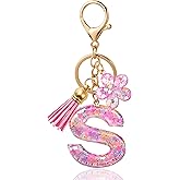 ANHBKAR Flower Resin Initial Keychain – Personalized Alphabet Keyring for Women, Girls – Cute Letter Key chain for Bag Charms