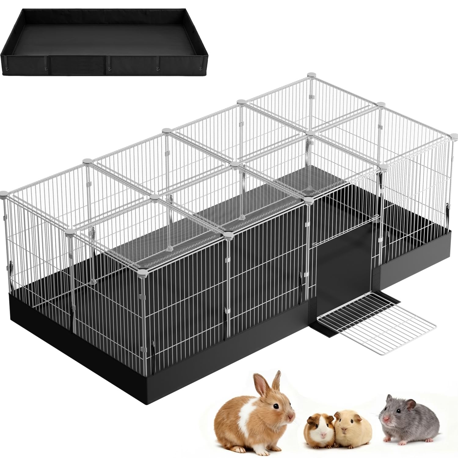 Photo 1 of 20 Planes Guinea Pig Cages Enclosed Hamster Cage with Transparent Top & Waterproof Liner, Expandable Cage for Guinea Pigs, Metal Wire Yard Fence Rabbit Cage
