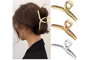 MOLANS Claw Hair Jaw Clips Barrettes - 3 Pcs No Slip Hair Clamp Grips for Women Girls (Plastic(Gold+Rose gold+Silver))