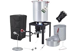 Hike Crew Outdoor Turkey Fryer Kit - Complete Kit for Steaming, Boiling & Frying with 30Qt Boiler Pot, 10Qt Fryer Pot, Fry Baskets, Stand, 2 Thermometers, Injector, Gloves, Storage Cover & More