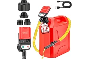 Fuel Transfer Pump with Auto-Stop, 3.8 GPM & 30s Alert Beep, 51'' Overlong Hose Fuel Transfer Pump with 4 Can Adapters, Batte