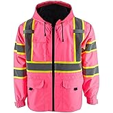 KARXICIY ZUJA Hi Vis Reflective Safety Jacket for Men Women Construction Jacket with Hood High Visibility Safety Rain Jacket