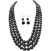 CIOOU Pearl Necklace for Women 3 strand Pearl Necklaces Faux Pearl Necklace Earrings Set 1920s Flapper Gatsby Costume Accessories