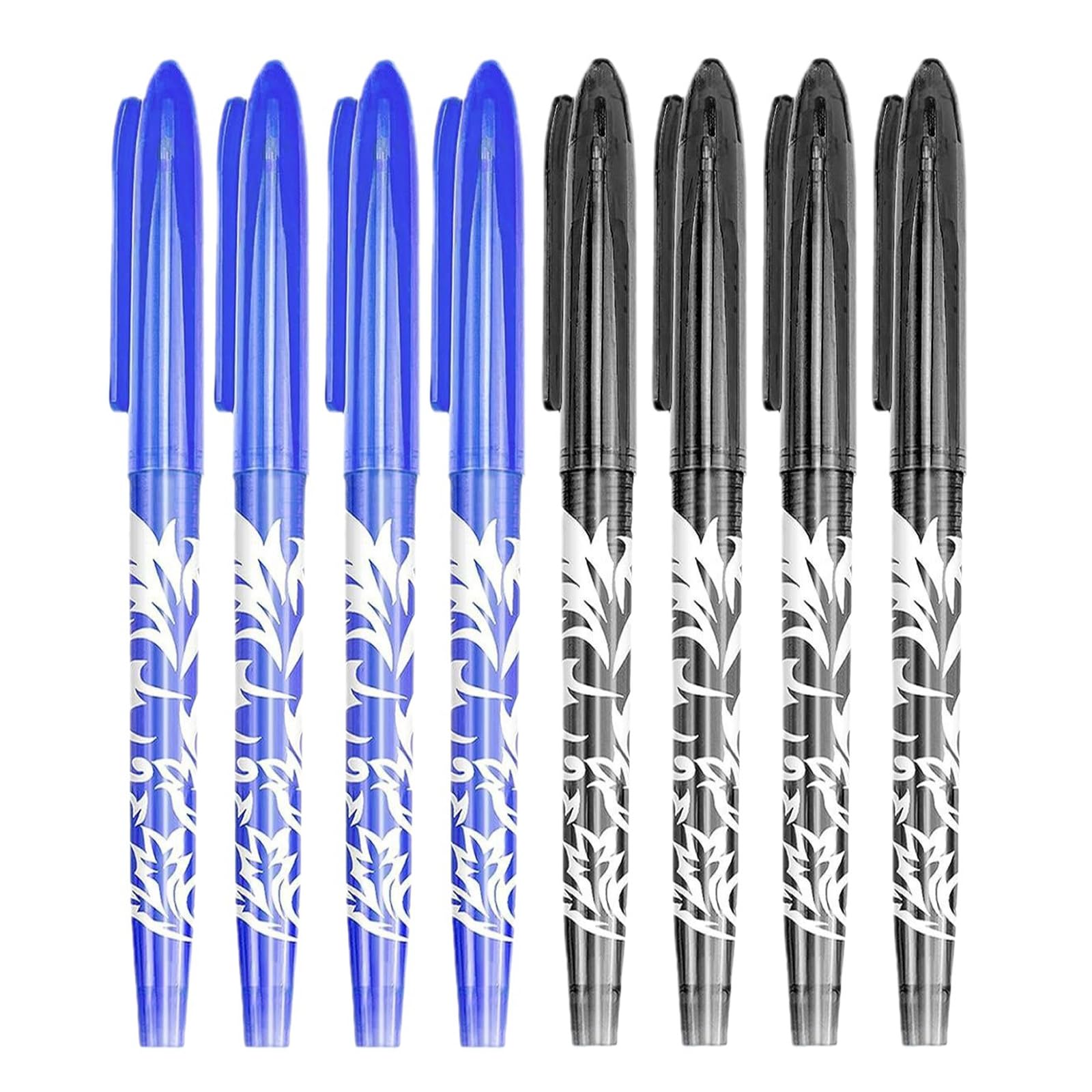 8pcs Erasable Pens - Black & Blue Friction Pens with 0.7mm Point, Rubber Eraser End for Kids & Adults School & Work Use