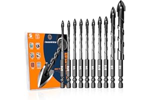 WILDBOSSY Concrete Drill Bit Set 10PCS (3/16”-1/2”), Professional Masonry Drill Bits Tungsten Carbide Tip Work for Glass, Metal, Brick, Tile, Concrete, Plastic and Wood (10PCS-Concrete Drill Bit Set)