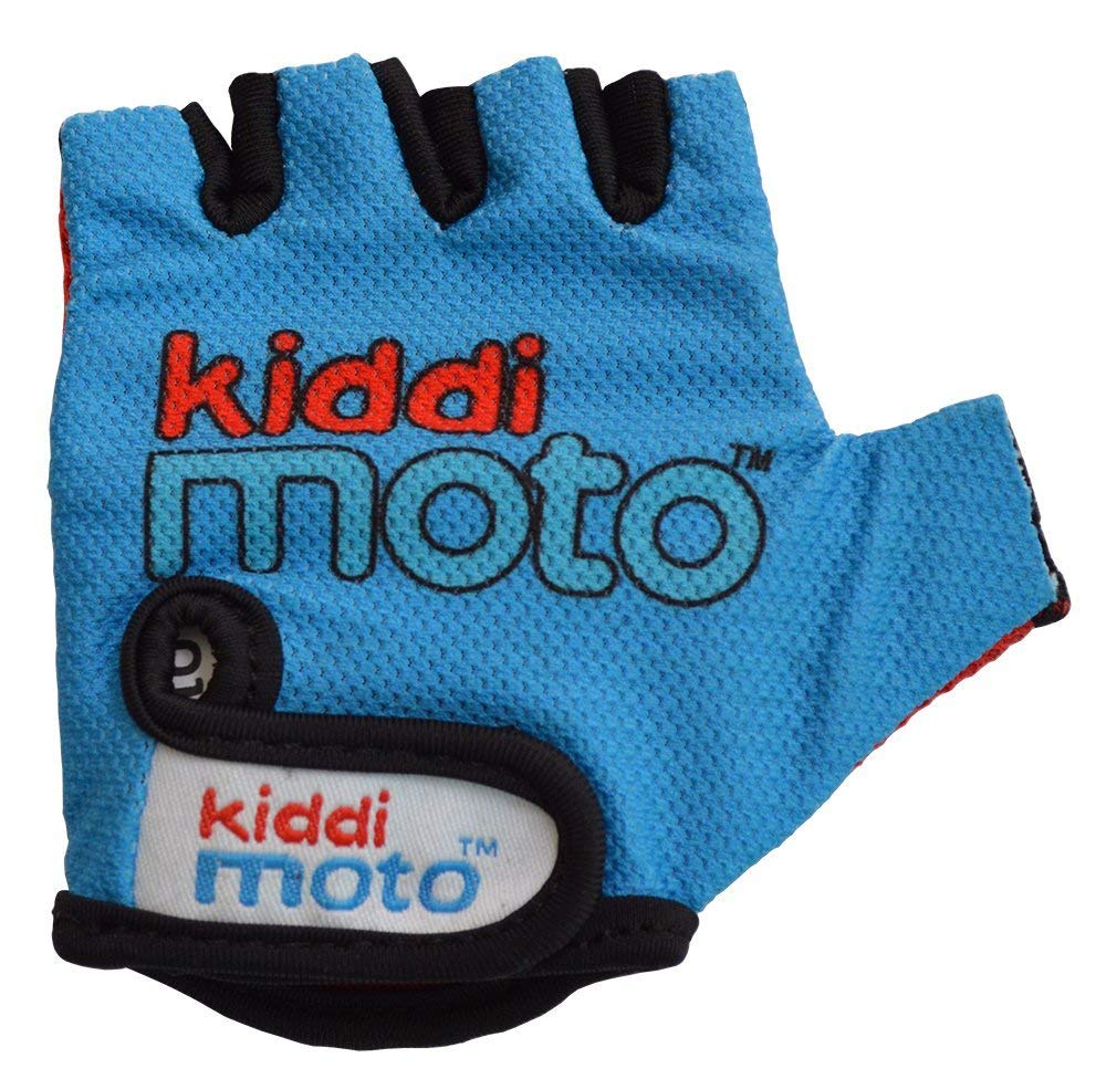 Kiddimoto Blue Anti Slip Kids Bike Gloves For Kids Boys & Girls Best Toddler Bike Gloves Ages 2-8 Fingerless Cycling Gloves For Youth Sports Like Mtb, Bmx Dirt Biking, Mountain Bike Riding, Skates