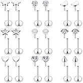 Tkzndnm Threadless Noses Rings, Flat Back Earrings, 20/18/16g-Gauge 5/16in-Post 3mm-Top, Hypoallergenic Surgical Steel Medusa Lip Labret Cartilage Helix Tragus Conch Piercing Jewelry for Women Men