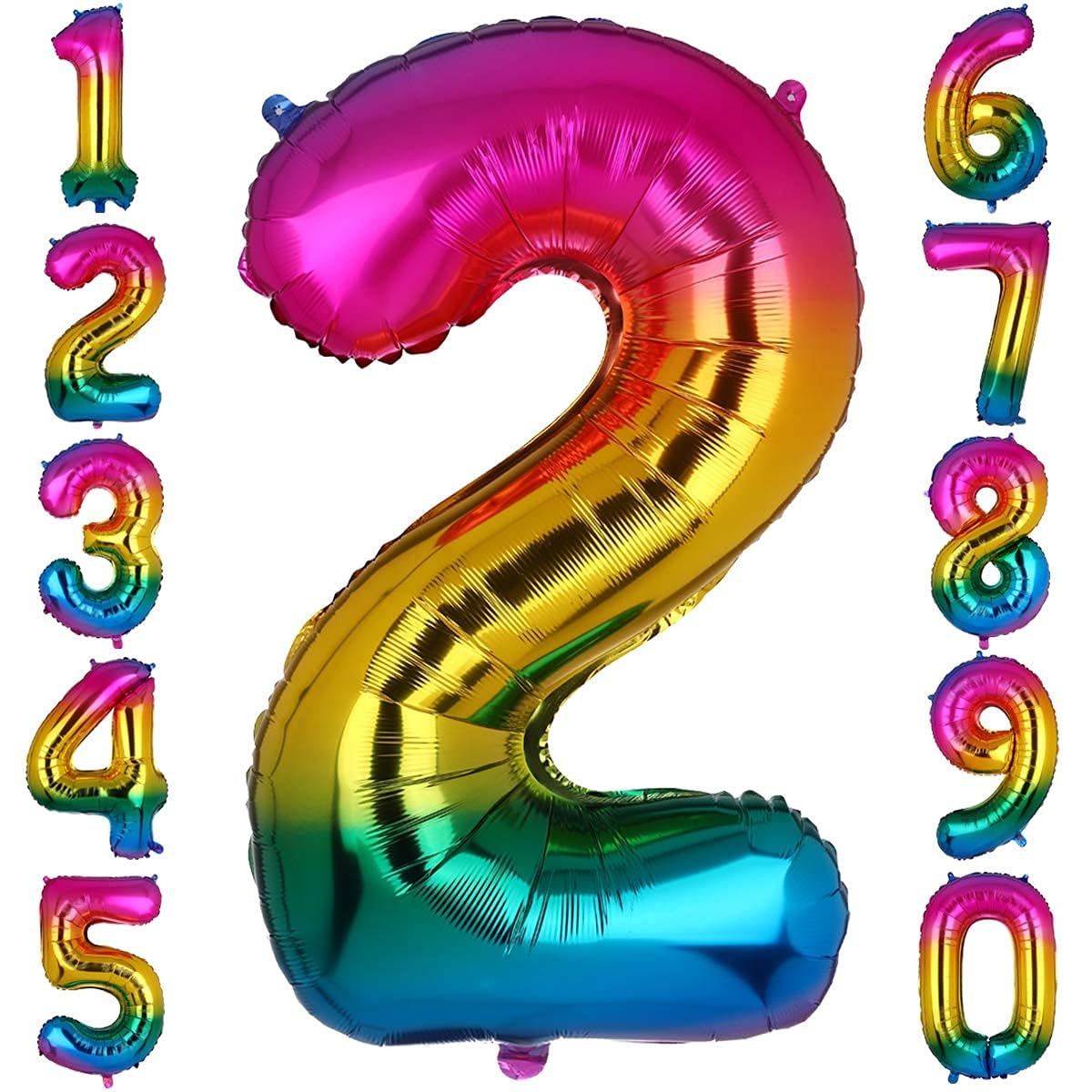 40 Inch Big Number 2 Foil Balloons Rainbow Giant Mylar Helium Balloon Girls Birthdays Party Decorations Supplies [New Rainbow 2]