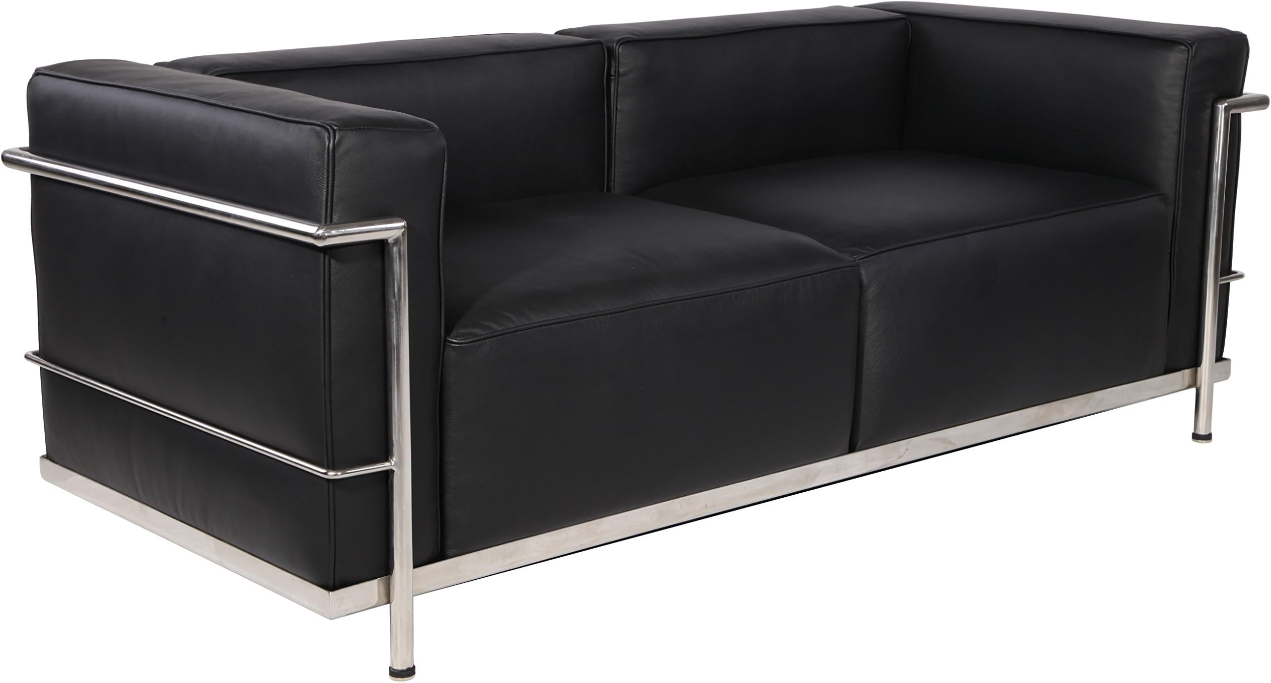 MLF Le Corbusier Style LC3 Grande Loveseat Sofa(Multi Colors&Size Available), Black Premium Italian Leather