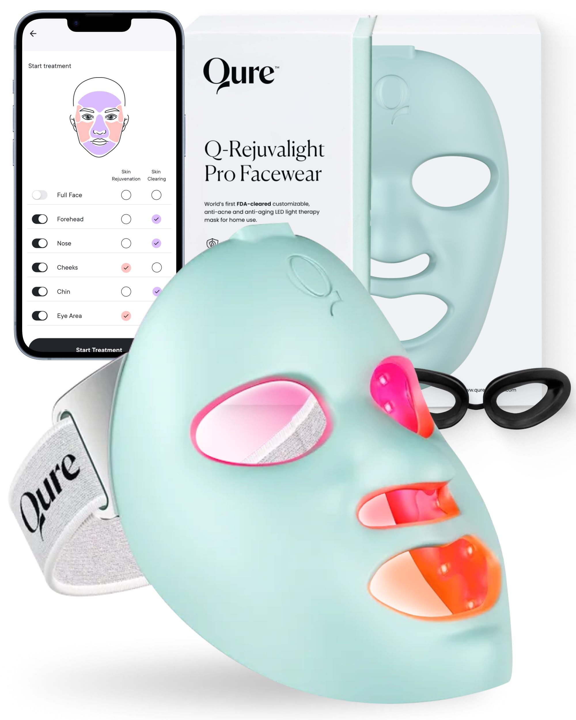 Photo 1 of Qure Red Light Therapy for Face – LED Mask with 5 Light Modes for Anti-Aging, Acne, Wrinkles & Dark Spots, 3-Min Wireless Daily Treatments, Smart App Control with Reminders, FDA Cleared