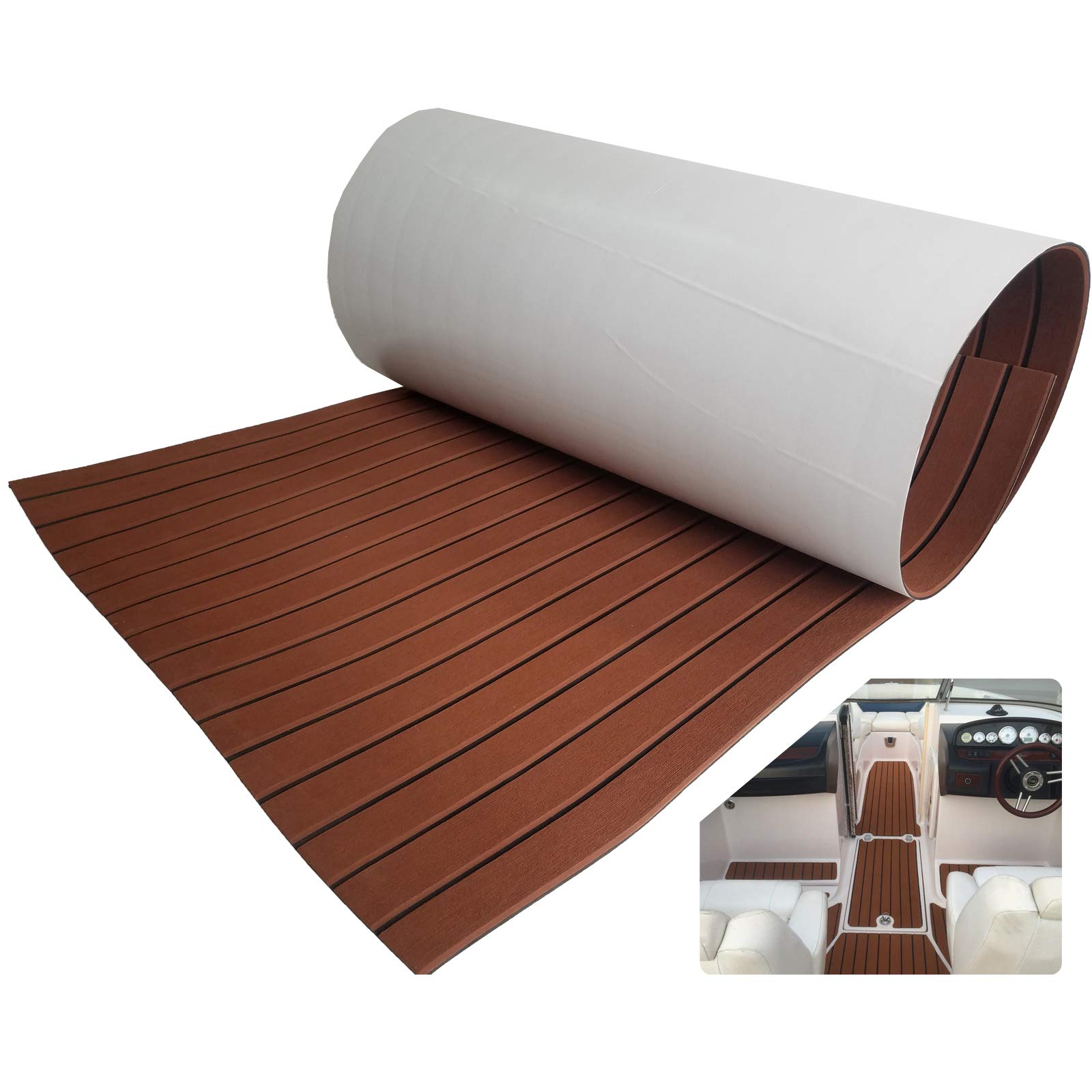 yuanjiasheng 90×240cm EVA Synthetic Boat Decking Sheet Yacht Marine Flooring Anti Slip Carpet With Backing Adhesive，Bevel Edge