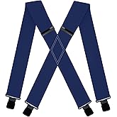 KRICJYH Suspenders for Men 2" Wide Heavy Duty with Black Clips Adjustable X-Back Braces