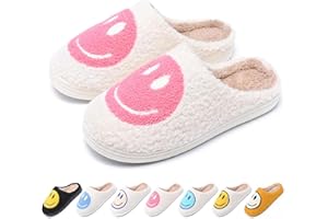 MIUHANUN Smile Face Slippers for Women, Comfy Thick Sole Happy Face Slippers Soft Plush Fuzzy Slip-On Women Slippers Retro Cozy Warm House Slippers for Indoor & Outdoor