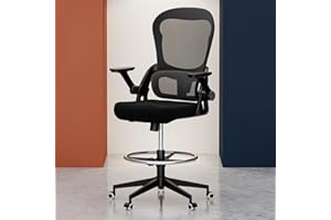 Frylr Drafting Chair Tall Office Chair for Standing Desk - Tall Adjustable, Extended Height Ergonomic Design with Lumbar Support, Counter Height Seat, Heavy Duty Office Chair 400 lbs Capacity, Black