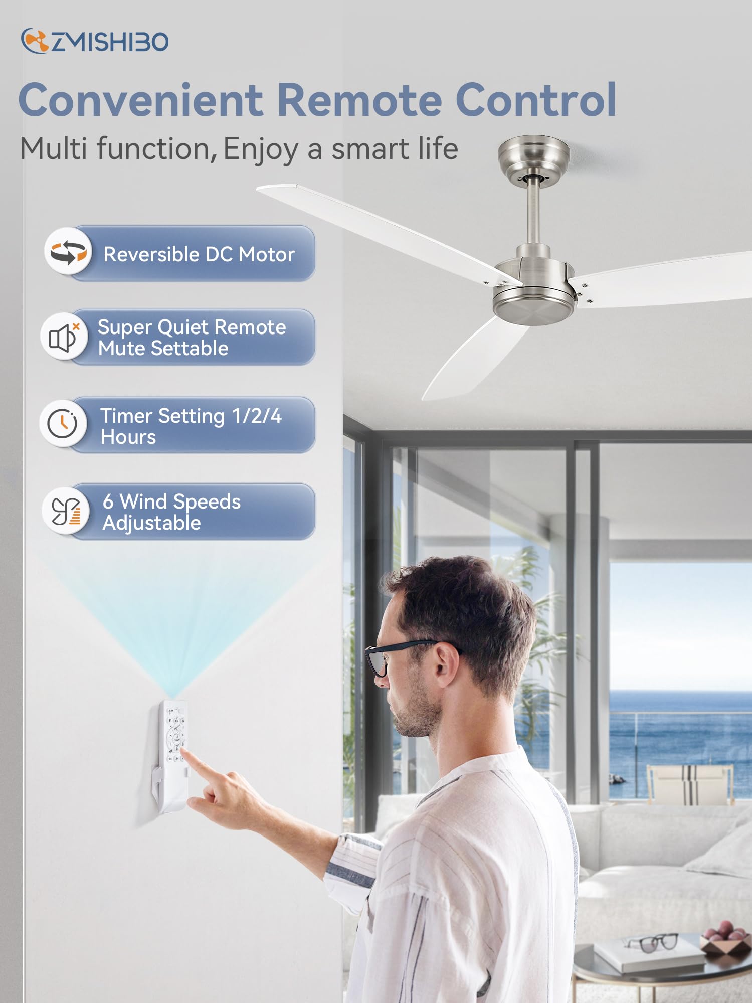 ZMISHIBO 52 Inch Ceiling Fan with Remote No