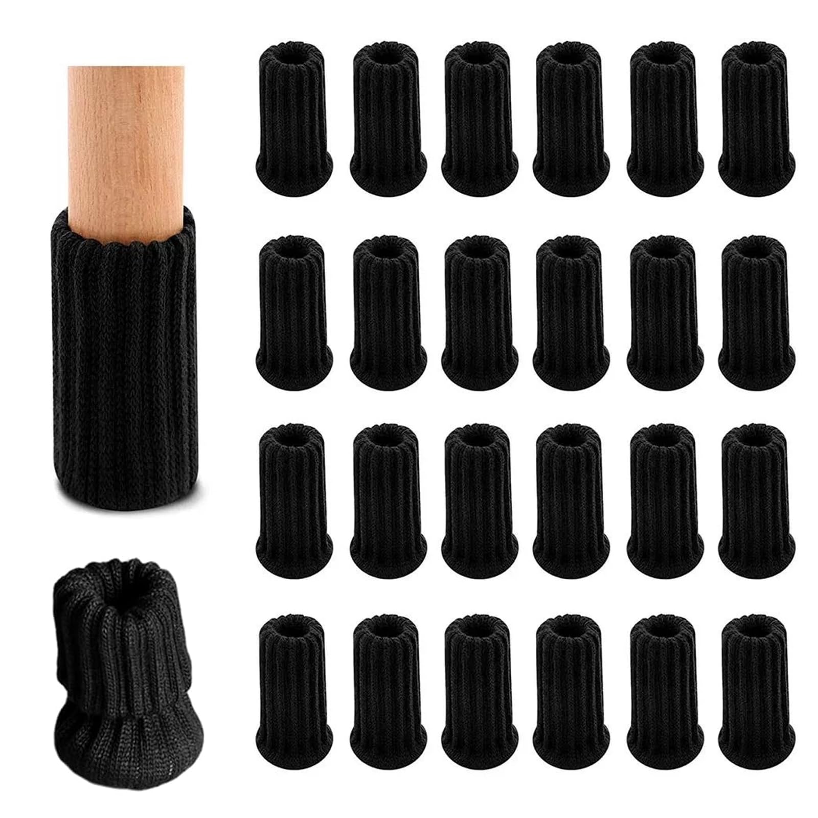 Chair Socks, 24 Pcs Chair Leg Socks with Felt Pads, High Elastic Floor Protectors Furniture Caps Set Fits Home School Office Library Most Chairs Feet (Black)