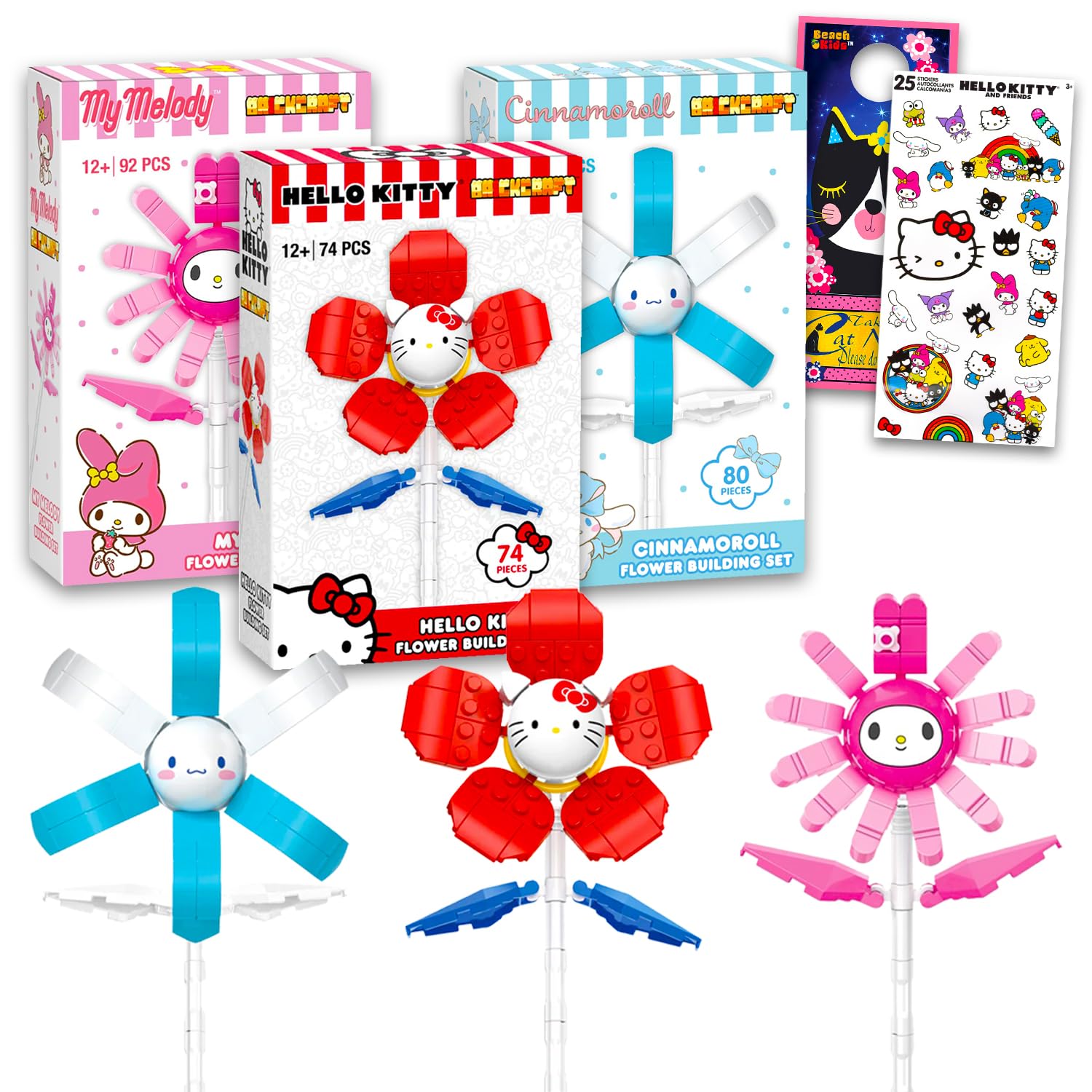 Photo 1 of Sanrio BrickCraft Flowers Building Set - Bundle with BrickCraft Flowers Featuring Hello Kitty, Cinnamoroll, My Melody Bouquet Building Blocks Plus Stickers | Hello Kitty and Friends Activity Set