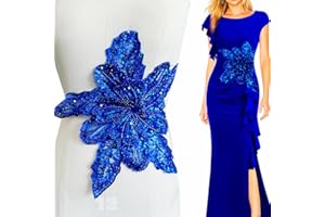 Jpumley.pksn Handmade Rhinestones Applique Sewing Beads Stones Trim Lace Patches Sparkly Multicolor Sew on Sequins Crystal Beaded Accessory for Wedding Dresses DIY Clothes 12X10inches (Blue)