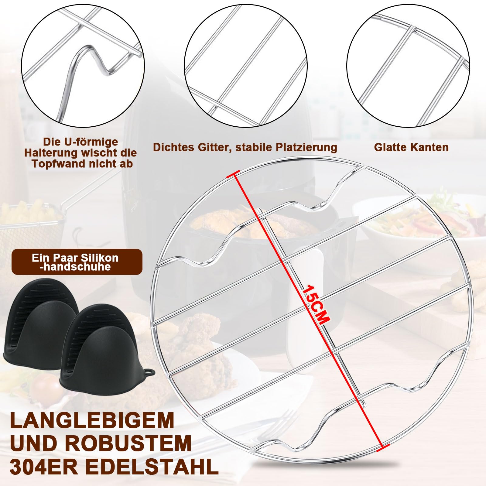 Moleath 15CM Heißluftfritteuse Zubehör für COSORI klein 2L(‎‎CAF-LI211), Chefman 2L, für Tefal 1.6L, 4PCS Mini Airfryer Zubehör mit Grillroste Silikonform, BPA-Frei Air Fryer Accessories 3