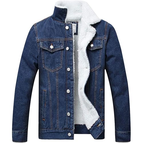 LZLER Men's Fleece Jean Jacket Winter Cotton Sherpa Lined Denim Trucker Jacket
