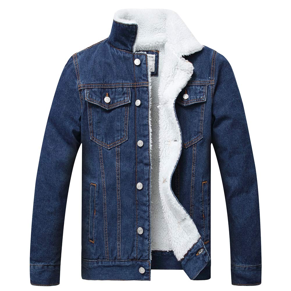 LZLER Men's Fleece Jean Jacket Winter Cotton Sherpa Lined Denim Trucker Jacket
