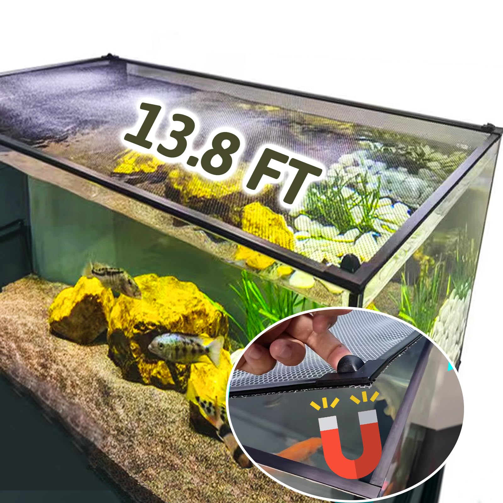 Photo 1 of 13.8 Feet DIY Magnetic Fish Aquarium Anti-Jumping net Cover, Mesh Screen Netting for Fish Aquarium Screen Top Cover, Reptiles from Jumping Out