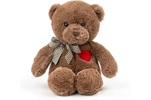 Adorlynetty 11.4” Small Teddy Bear with Heart Cute Brown Teddy Bear Stuffed Animals for Valentines Day Soft Bear Plushie Toy Stuffed Bear Plush Gifts for Girlfriend Kid