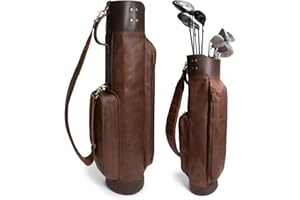 LITTLEFIELD & CO. Leather Golf Bag with Top Divider & Shoulder Strap, Vintage Club Golf Cart Bags for Men & Women, Carry Sunday Silencer Stand Bag, Mens Travel Walking Cases, Hard Case Light Weight