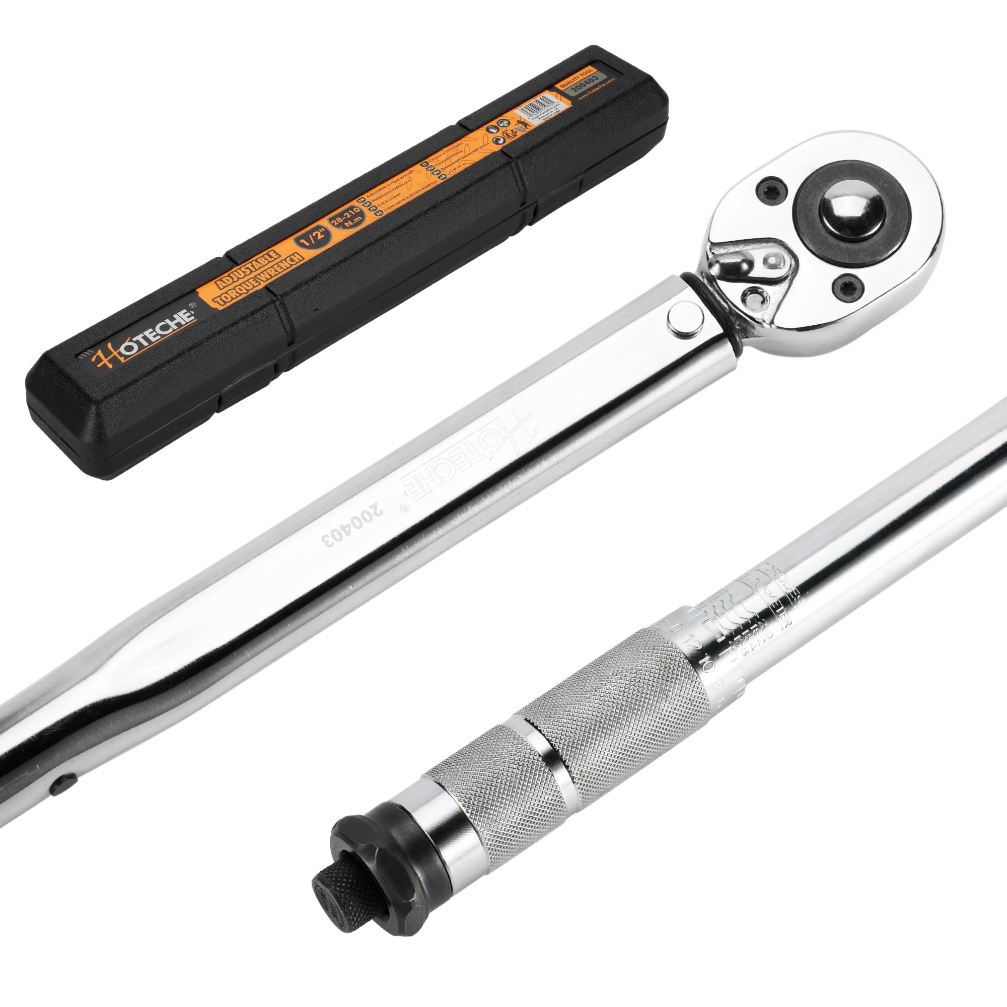 Hoteche Torque Wrench 1/2 Inch 28-210 Nm with Lever Reversible Ratchet and Steel Tube for Precise Tightening of Screws and Nuts