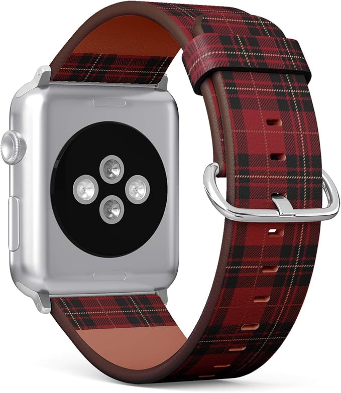 Correa de Piel de Repuesto para Apple Watch 42/44 mm, diseño de Cuadros Escoceses, Color Rojo