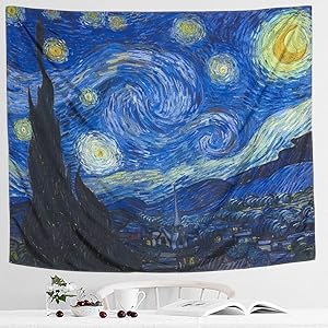 IcosaMro Starry Night Tapestry Wall Hanging, Van Gogh Art Wall Tapestries [51x60''][Double-Folded Hems]- Star Blanket Tablecloth for Bedroom, Dorm, College, Living Room, Blue