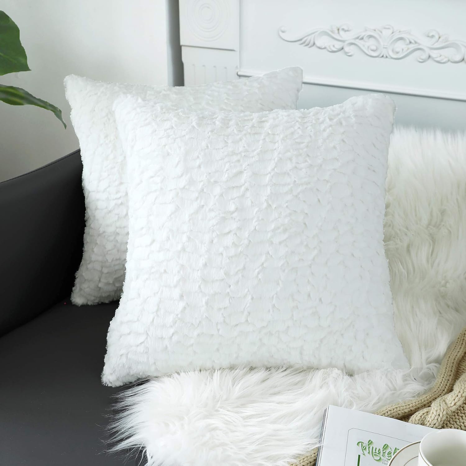 sykting Cream White Pillow Covers Soft Plush Faux Fur Fuzzy