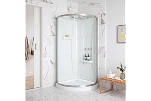 OVE Decors Breeze 36 in. Corner Shower Sliding Door, With Included Walls and Base, Clear Glass and Satin Nickel Finish