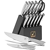 Knife Set, imarku 14Pcs Kitchen Knives Set, Premium Japanese Knife Set with Block, Razor-Sharp High Carbon Stainless Steel Knives Set for Kitchen, Dishwasher Safe, Built-in Sharpener, Black