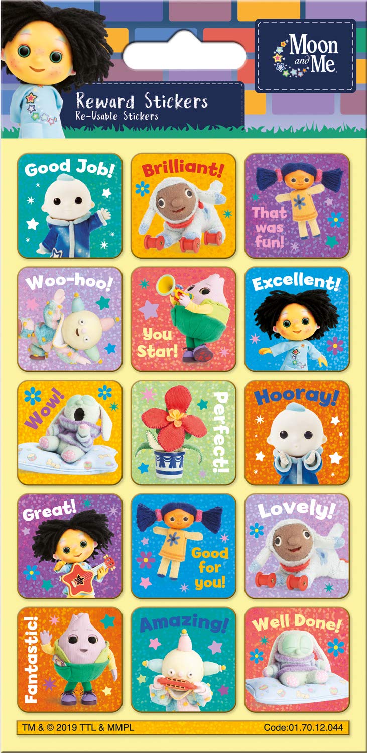 Paper Projects Moon and Me Sparkly Reusable Reward Stickers | Official Licensed Product | Reusable on Non-Porous Surfaces,Yellow,19.5cm x 9.5cm