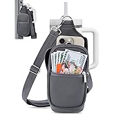 Magnetic Gym Bag Water Bottle Carrier Holder with Phone Pockets & Shoulder Strap for Men Women,Water Bottle Holder, Gym Pouch, Crossbody Bag for Travel, Sports, Work, Fitness - Dark Gray