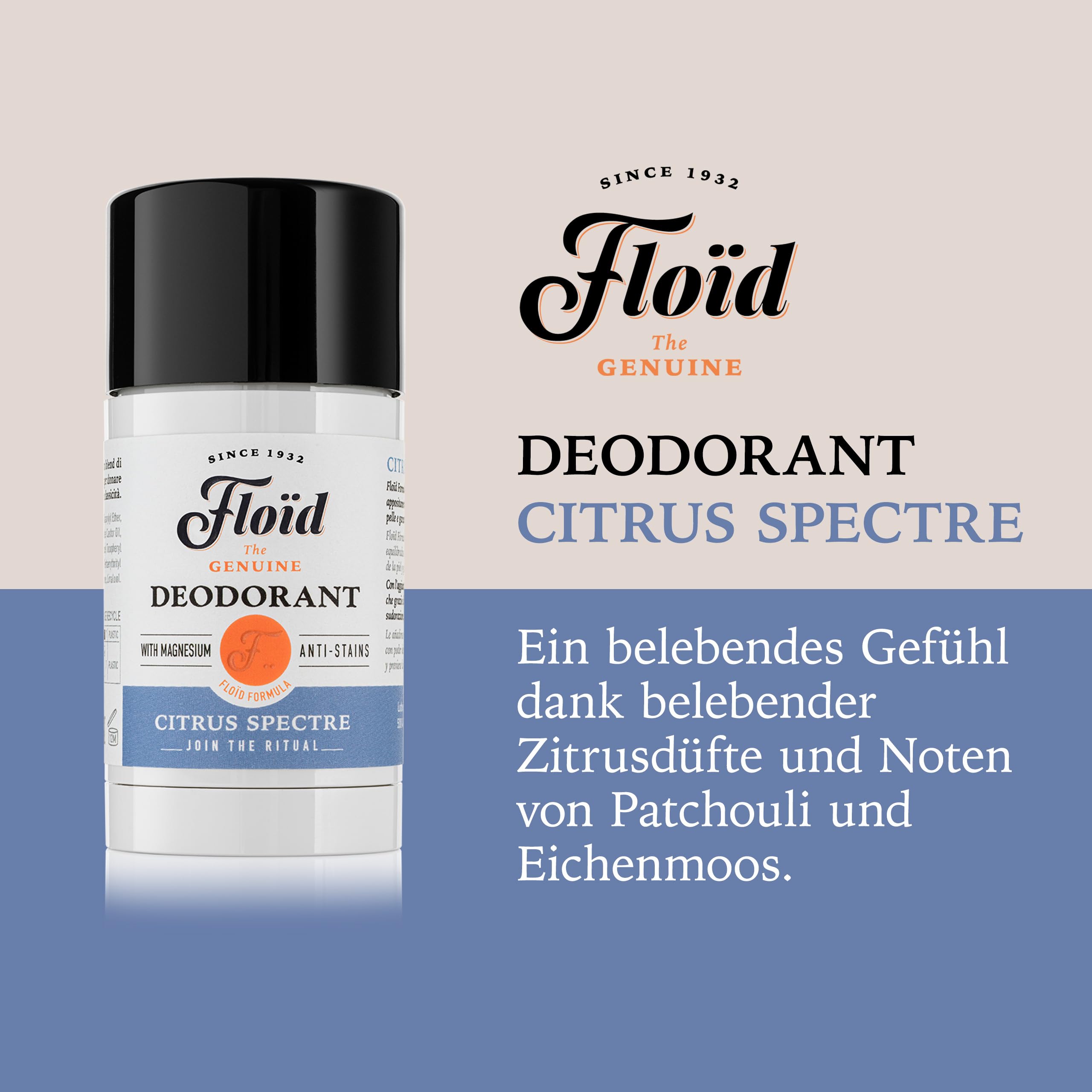 Floid Citrus Spectre Deodorant (75 ml), Deo für Herren mit Magnesiumsalzen für hohe Absorptionsfähigkeit und lang anhaltende Frische, Körperpflege mit Anti-Flecken-Formel 2