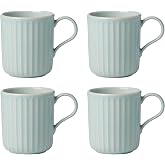 Lenox French Perle Scallop Ice Blue Mug Set, 4-Piece, Stoneware, Microwave and Dishwasher Safe
