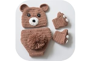 Vemonllas Newborn Photography Props Bear Outfit Photo Prop Bear Hat Diaper Cover Boots Baby Photoshoot Crochet Costume
