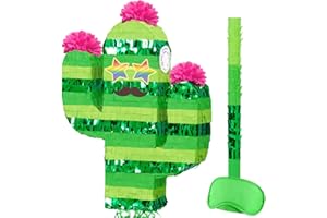 WERNNSAI Cactus Pinata - Mexican Fiesta Party Decorations Tropical Hawaiian Pinata with Stick and Blindfold Cinco de Mayo Sup