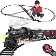 JONEALA Train Set with Remote Control,Electric Train Track Around Christmas Tree W/Cargo Vehicle,Light & Sounds,Alloy Steam Locomotive Engine Train Toy Gift for Boys Girls 4 5 6 7 8 9 10