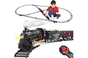 JONEALA Train Set with Remote Control,Electric Train Track Around Christmas Tree W/Cargo Vehicle,Light & Sounds,Alloy Steam Locomotive Engine Train Toy Gift for Boys Girls 4 5 6 7 8 9 10