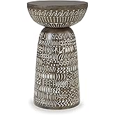 Signature Design by Ashley Hadcher Eclectic Accent Table with Carved Floral Design, Beige & Light Brown