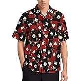 GHUALURU Men's Casual Button Down Shirt Poker Printed Shirts Beach Short Sleeve Hawaiian Shirts for Men