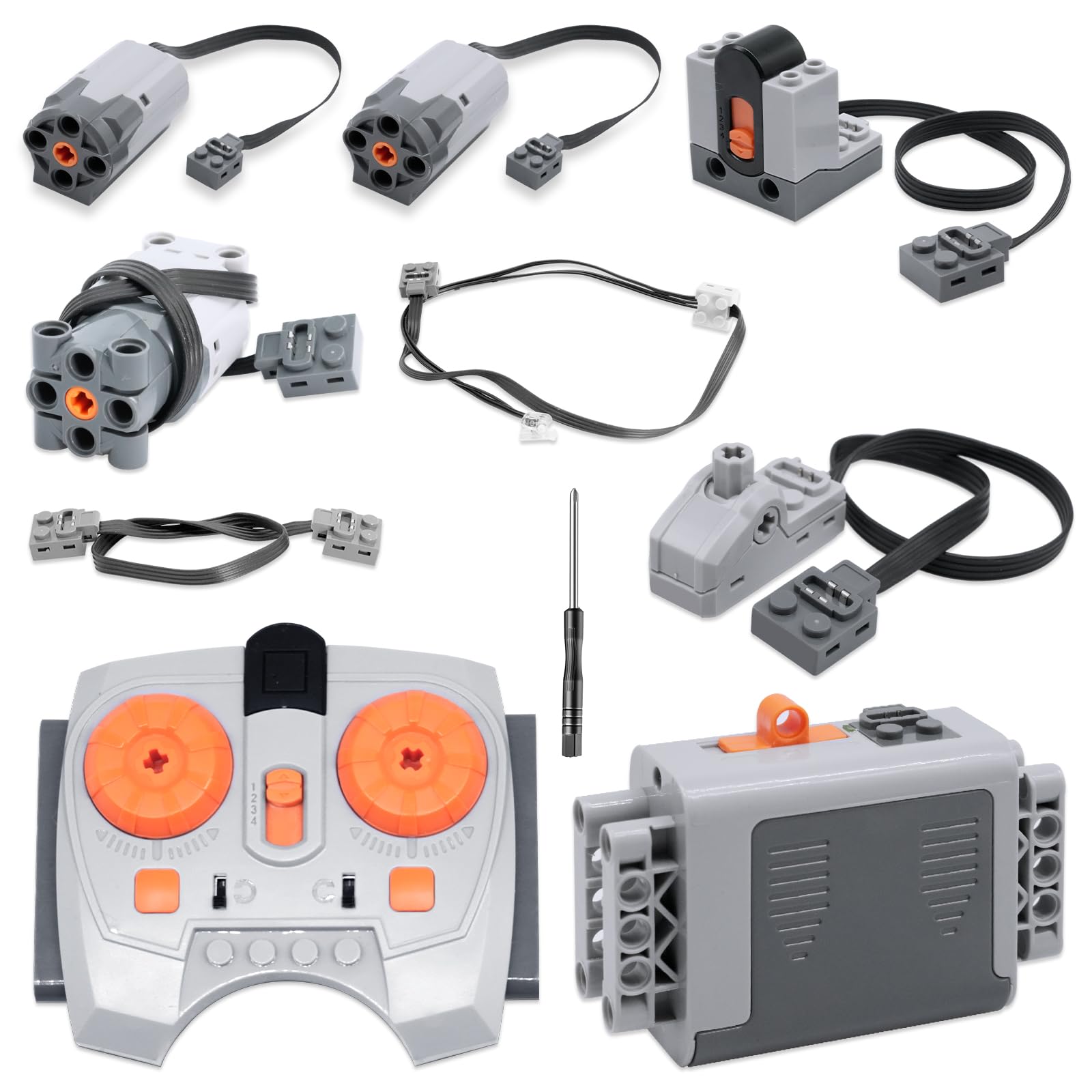 AYWHP Servo Motor Power Toy Function Set, 9 Pieces Electric Toy Motors with Servo Motor, M/L Motor, Remote Control, Battery Box, LED Light Cable, Extension Cable, Direction Switch