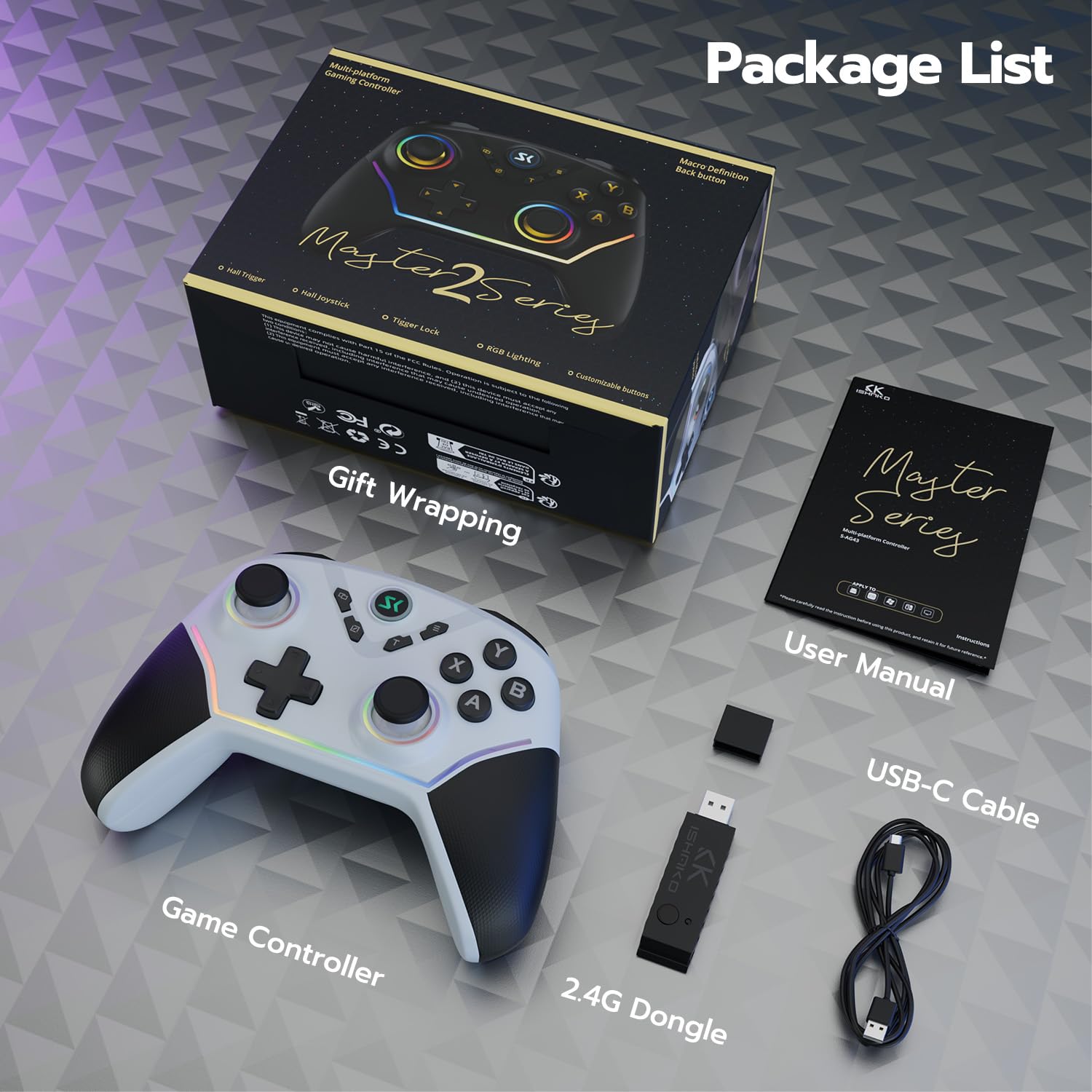 CHENGDAO 2,4G kabelloser Controller für PC/Windows/OLED/Lite/Android, Gamepad mit Hall-Effekt-Sensing-Joysticks und Hall-Triggern, mehrplattformkompatibel (Silber) 7