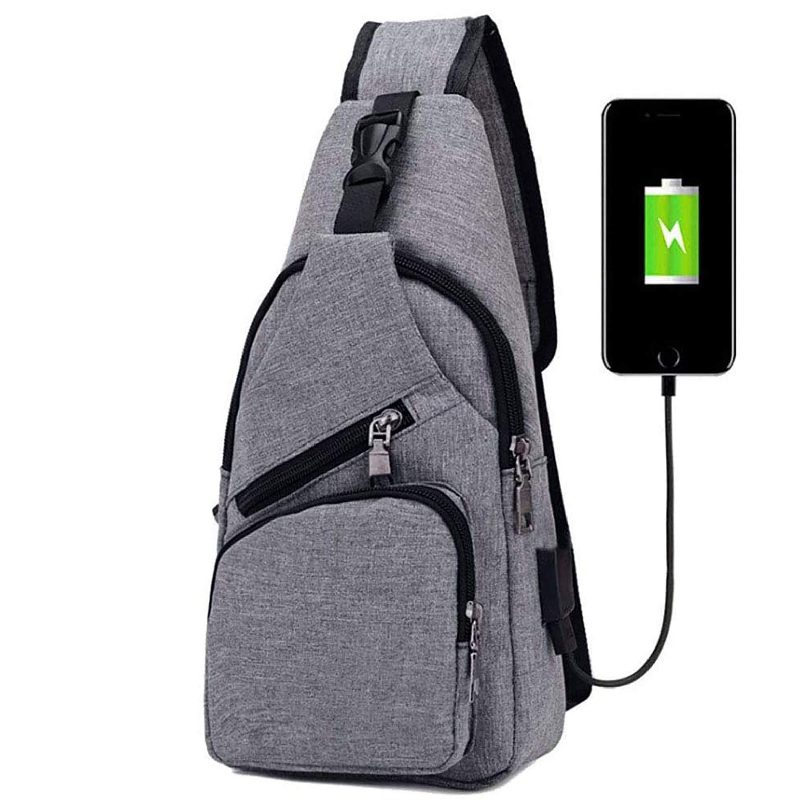 flintronic Sling Bag, Chest Bag with USB Charging Port, Men Women Lightweight Crossbody for Hiking,Cycling, Traveling (Include 1*USB Cable)